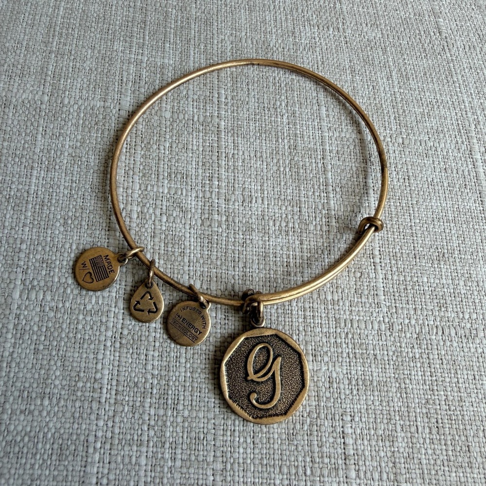Alex And Ani Gold Tone Initial G Bangle Bracelet Adjustable Womens Boho Chic